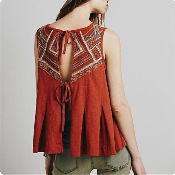 Free People Embroidered Sleeveless Burnt Orange Tank - Picture 2 of 6